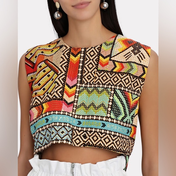 NWT FARM RIO Banana Scarves Linen Crop Top - Picture 5 of 16